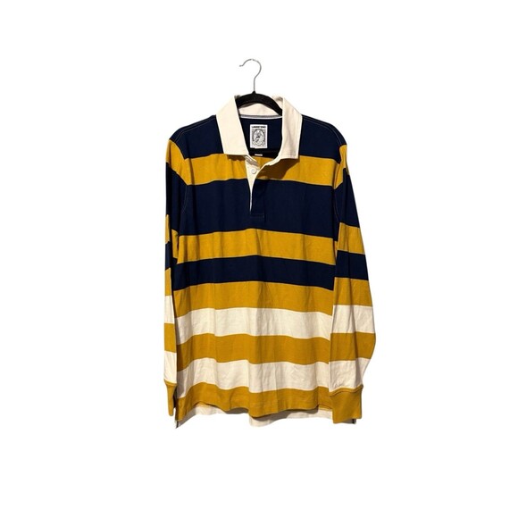 Lands End Rugby Shirt Size L Navy Blue Gold Stripes Classic - Picture 1 of 6